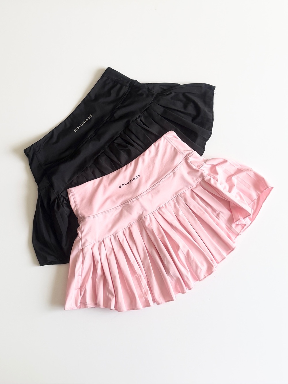 2PCS Gold Hinge XS pink & black pleated tennis golf mini skirt skort